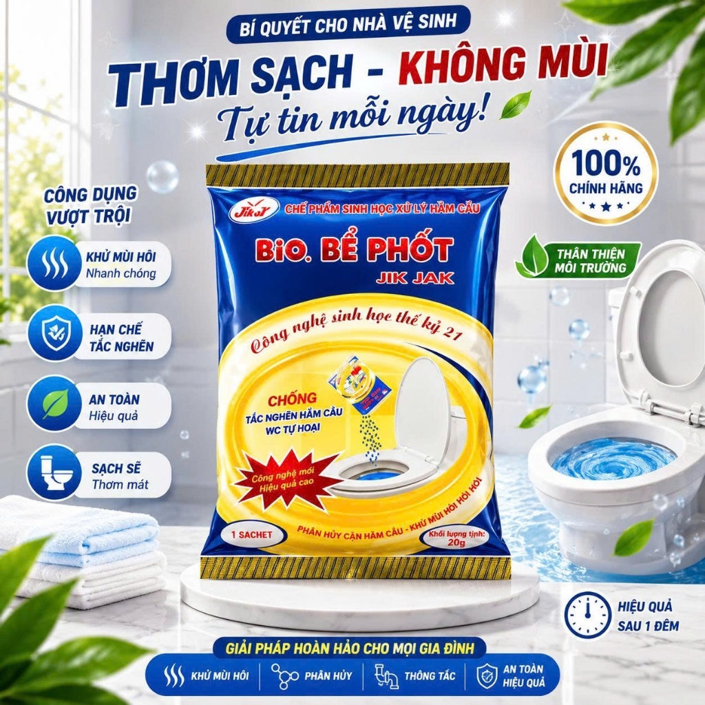 Men Vi Sinh Hầm Cầu Bio Jik Jak Nhãn Vàng – Hỗ Trợ Làm Sạch, Phân Giải Chất Hữu Cơ, Khử Mùi