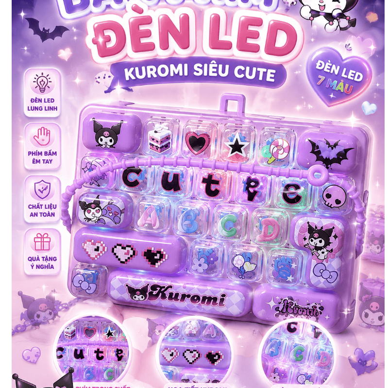 Bàn Phím Mini Kuromi Có Đèn LED 💜 Bàn Phím Đồ Chơi Cute Phát Sáng Trang Trí…