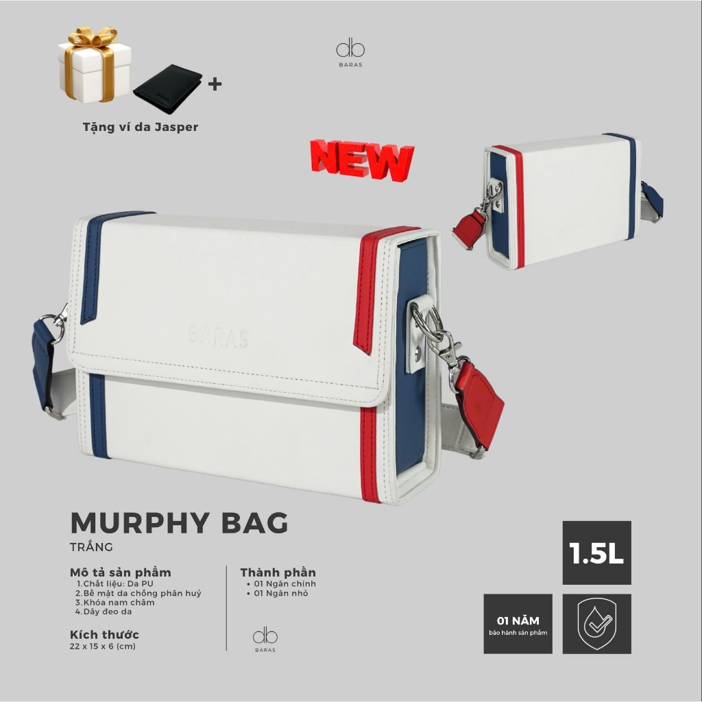 Túi đeo chéo hộp MURPHY WHITE BAG - BARAS VIETNAM - Túi đeo chéo thời trang nam