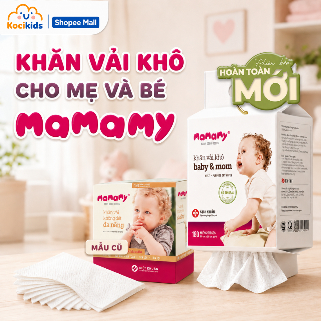 Khăn khô đa năng Mamamy dùng thay khăn sữa, an toàn cho bé túi 180 tờ rút đáy tiện lợi