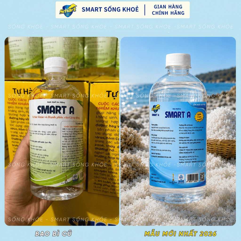 Dung dịch sát khuẩn Smart A (Nước A), Nước muối smart a 0,5% diệt khuẩn nhanh chóng, lành tính