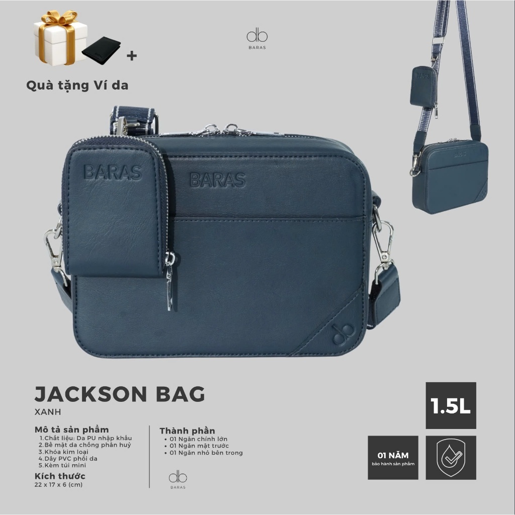 Túi đeo chéo da nam - Jackson Blue Bag - BARAS VIETNAM - Túi đeo chéo thời trang