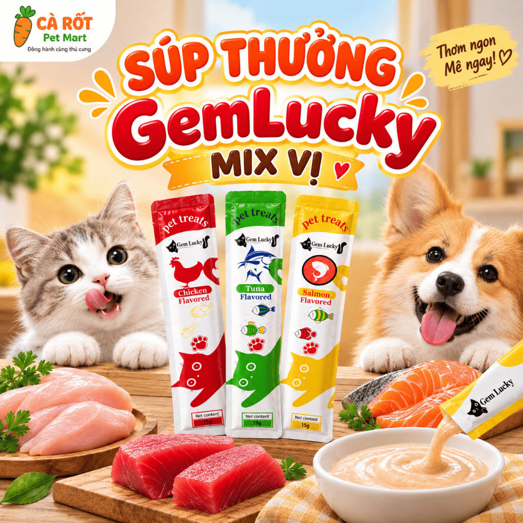 COMBO 200 thanh súp thưởng Gemlucky 15gr soup thưởng dành cho mèo mix vị