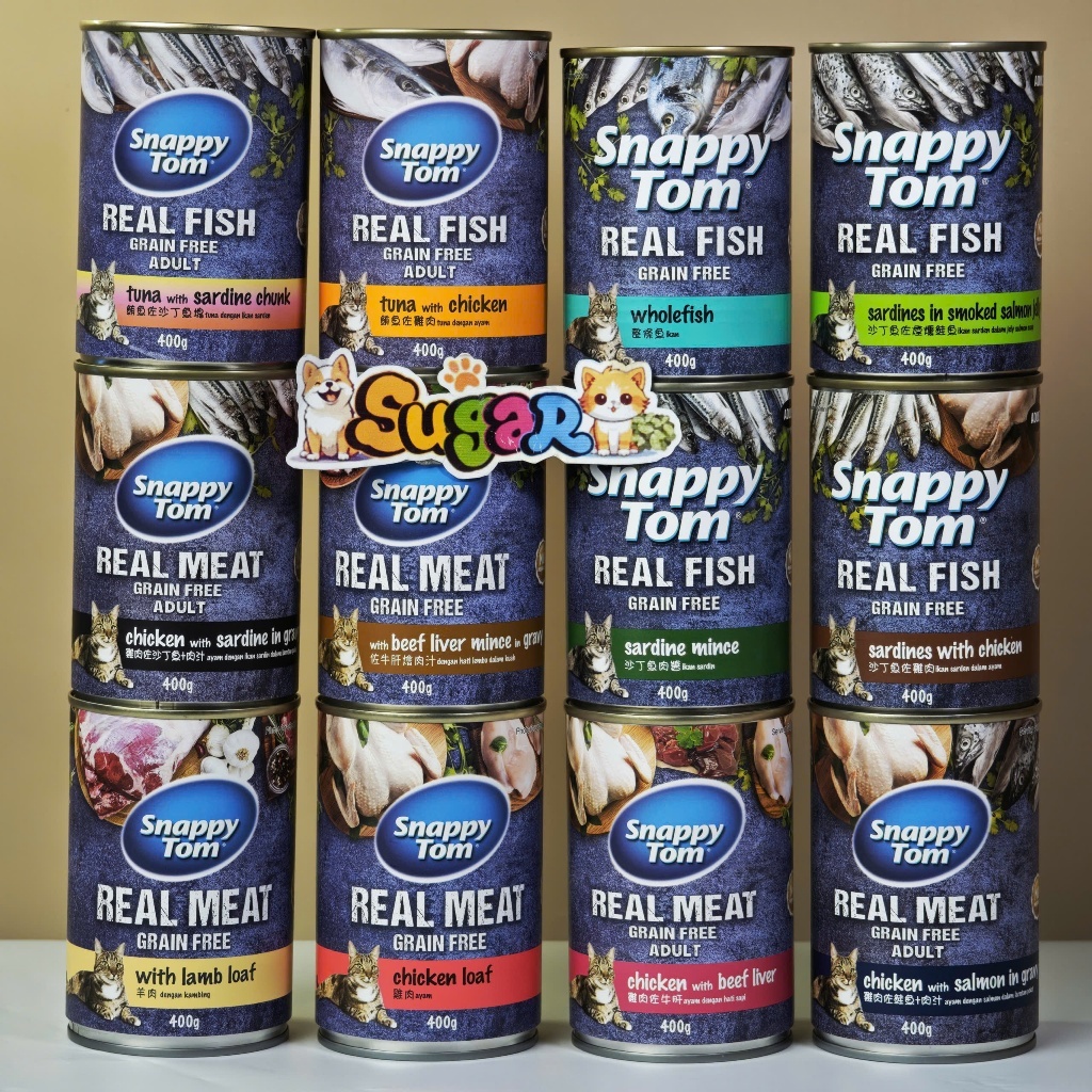 (THÙNG 24 LON) Pate mèo Snappy Tom Lon 400g Real Fish & Real Meat - Thức Ăn Cho Mèo Snappy Tom 400g