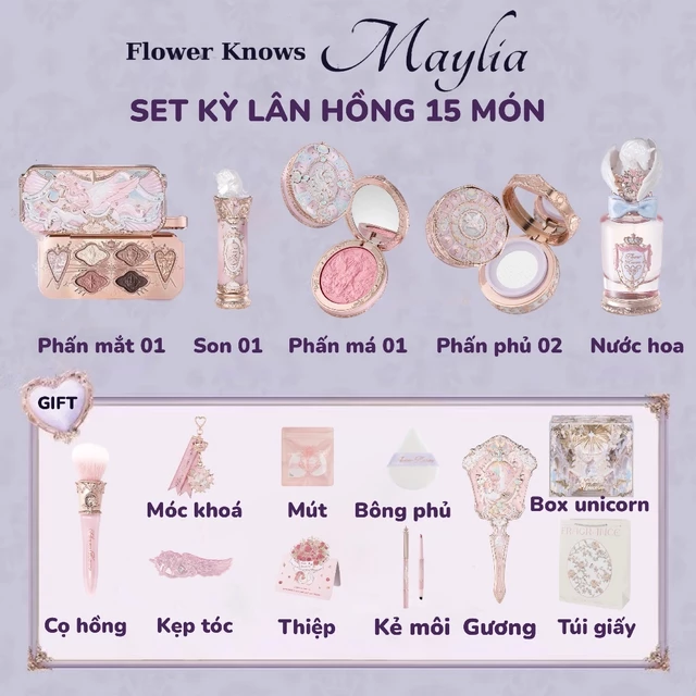 [HOẢ TỐC] Set KỲ LÂN HỒNG Mỹ Phẩm Makeup Quà Tặng FLOWER KNOWS Knight Unicorn