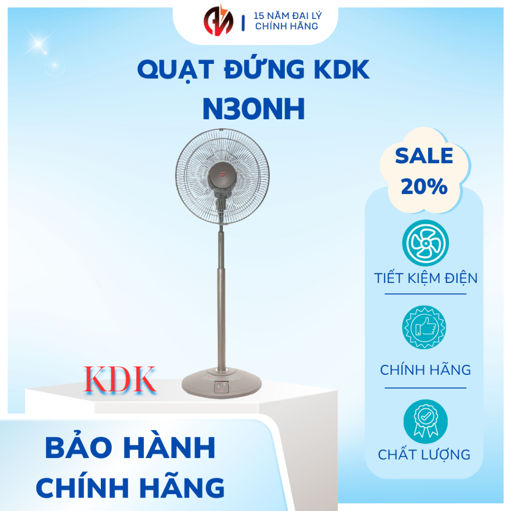 Quạt đứng KDK N30NH Có Remote- 2 màu Vàng sâm banh và Xám ghi
