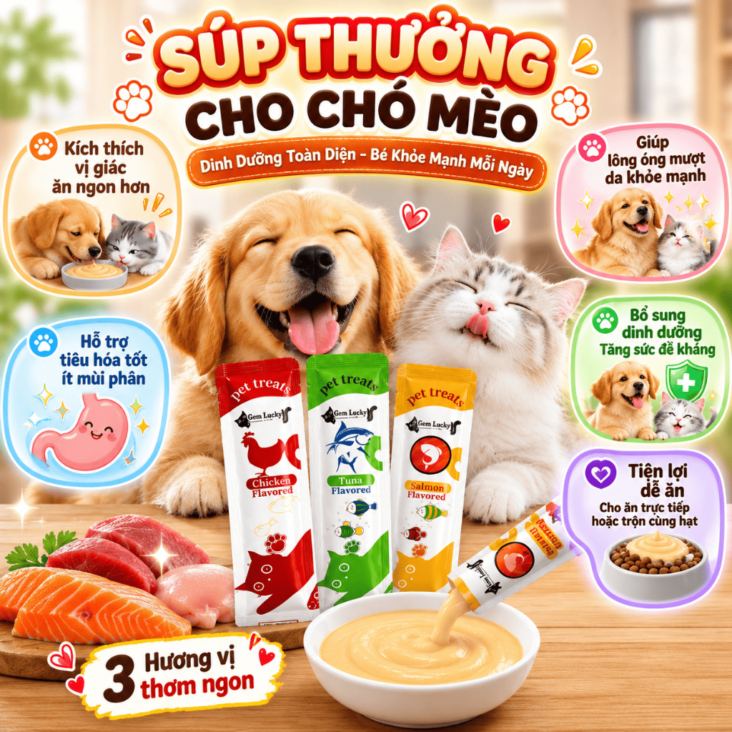 Combo 200 thanh súp thưởng mix vị cho mèo,súp thưởng cho thú cưng soup thưởng Gemlucky 15gr