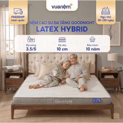 Nệm cao su non Goodnight Latex Hybrid, foam kết hợp cao su cứng vừa, phù hợp người đau lưng