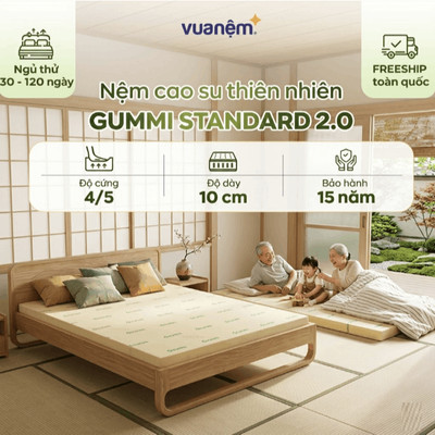 Nệm Cao Su Thiên Nhiên Gummi Standard 2.0 10cm, Nệm Cao Su Vua Nệm, Mùi Hương Vani