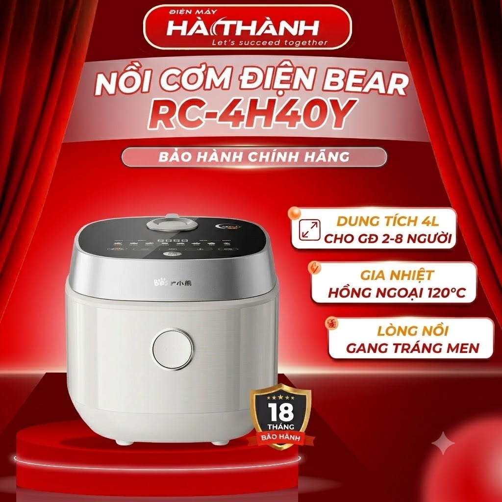 Nồi Cơm Điện Bear RC-4H40Y, 1.5Lit - 800w, 8 chế độ nấu, Bảo Hành 18 Tháng