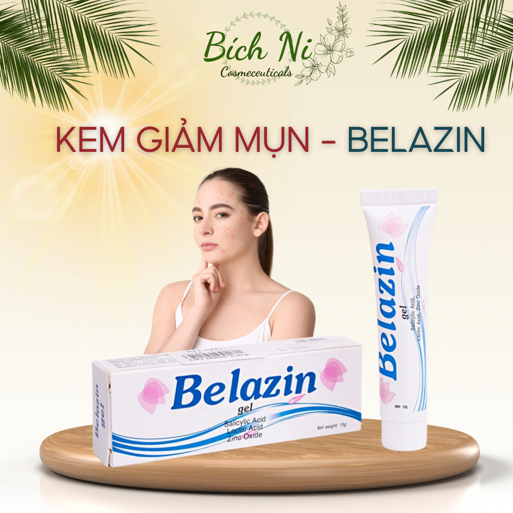 Belazin gel 15g hỗ trợ giảm mụn trứng cá, mụn đầu đen,  mụn v.iêm, giảm thâm sau mụn.