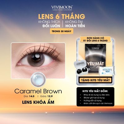 Lens cận 6 tháng VIVIMOON Caramel Brown, kính áp tròng khóa ẩm màu nâu sáng ngọt ngào độ từ 0 đến 8