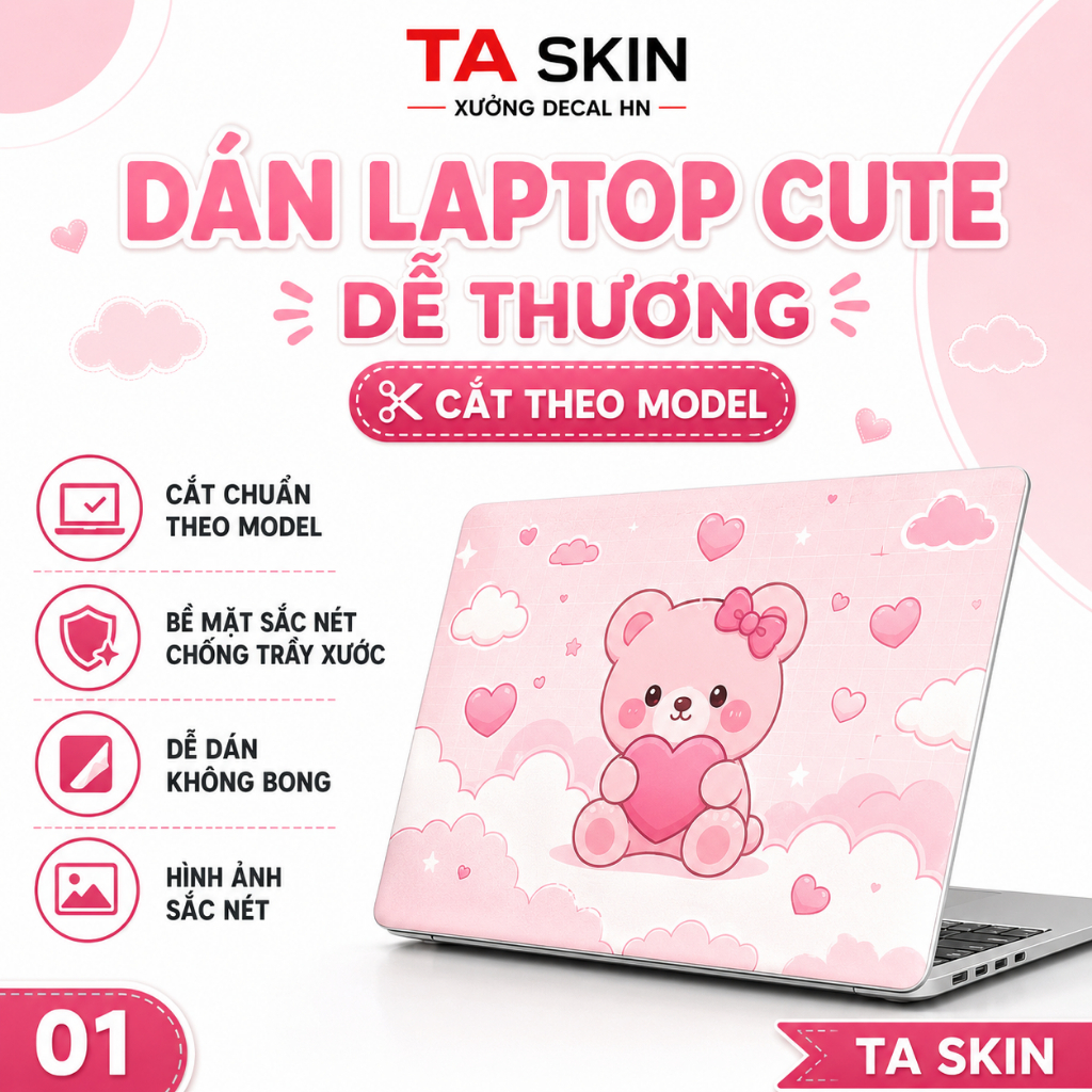 Dán Laptop Cute Dễ Thương, Skin Decal Trang Trí Laptop Cắt Theo Model Dell HP Asus Lenovo Acer MacBo