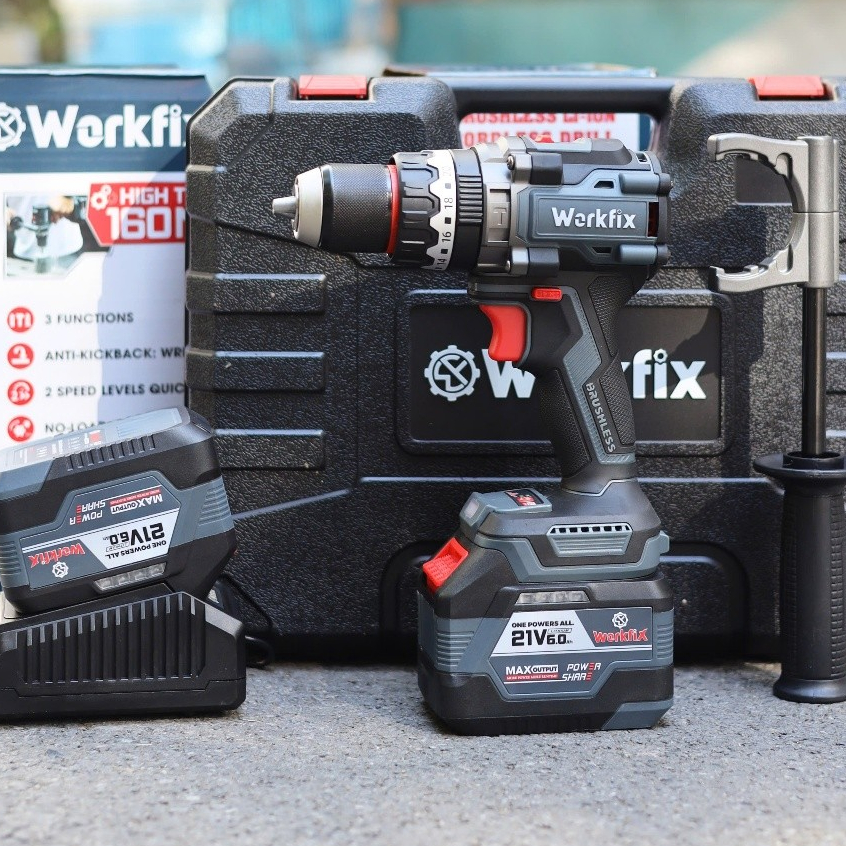 Máy Khoan Pin Workfix 160Nm WF-ID160ATC, Lực siết 160Nm - Tạo Xung - Antikickback-Không chổi than
