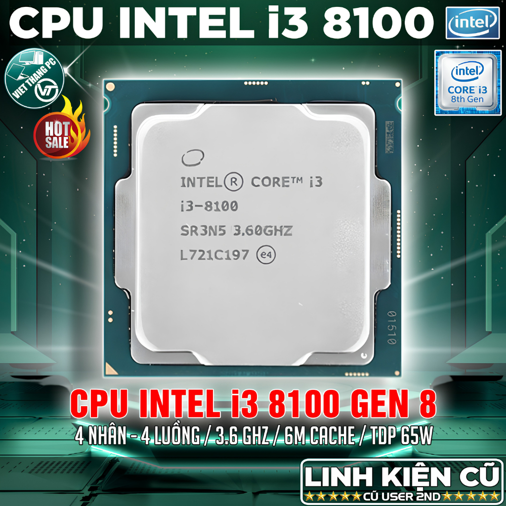 CPU i3 8100 Coffee Lake Thế hệ Intel thứ 8 LGA1151 cho Main H310, B365 ... ( Cũ - 2nd )