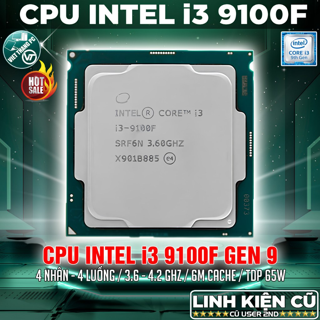 CPU i3 9100F Coffee Lake Thế hệ Intel thứ 9 LGA1151 cho Main H310, B365 ... ( Cũ - 2nd )