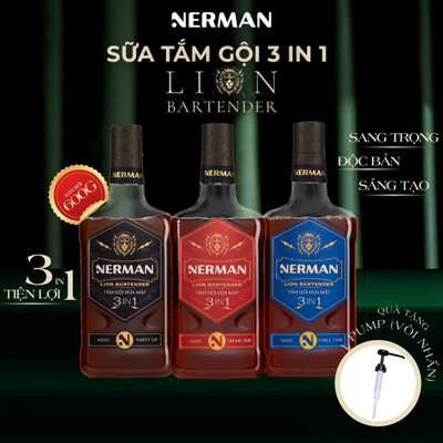 [BẢN MỚI 600G] Sữa tắm gội rửa mặt 3in1 Nerman Lion Bartender 600G làm sạch da và tóc, giúp dưỡng ẩm