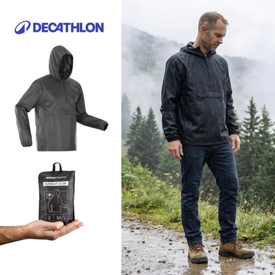 Áo khoác đi mưa nam có khóa kéo DECATHLON Raincut đen