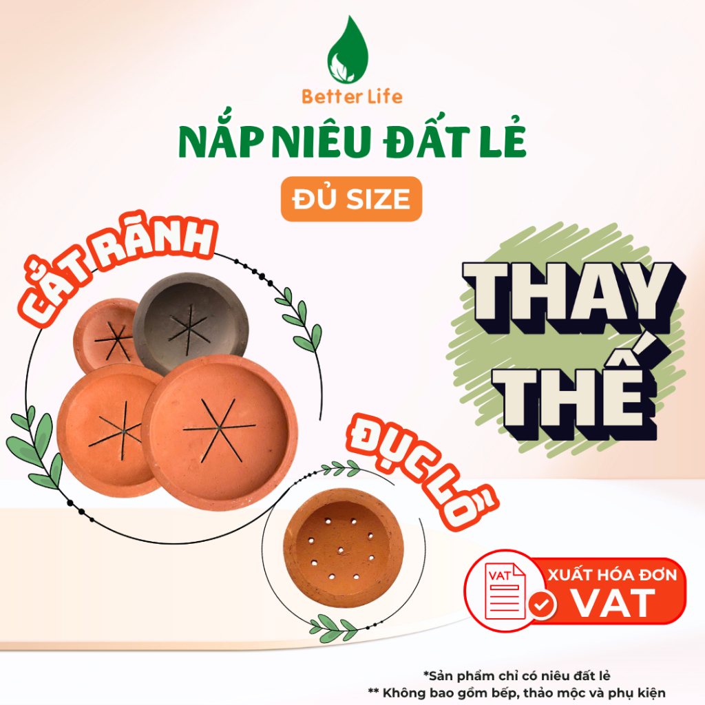 Nắp niêu đất cho bếp và nồi xông thảo mộc bồ kết tinh dầu đốt nến hàng cao cấp Better Life đủ size