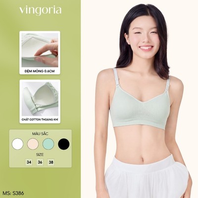 Áo lót nữ cotton không gọng đệm mỏng VINGO/VINGORIA chất liệu thấm hút mồ hôi co giãn thoải mái S386