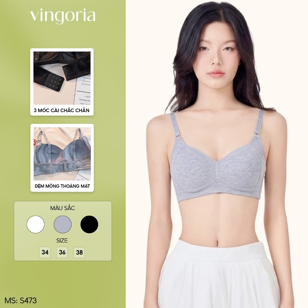 Áo ngực mút mỏng không gọng VINGO/VINGORIA chất cotton thoáng khí chữ U dáng thể thao tập gym S473