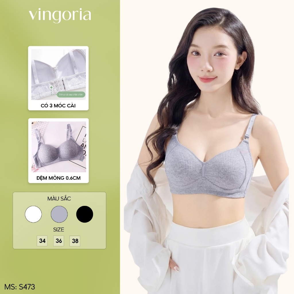 Áo ngực không gọng nữ mút mỏng 0.6cm chất cotton kháng khuẩn thoáng khí cao cấp VINGO/VINGORIA S211