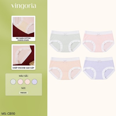 Combo 4 quần lót viscose kháng khuẩn cạp thường trơn phối nơ VINGO/VINGORIA CB110
