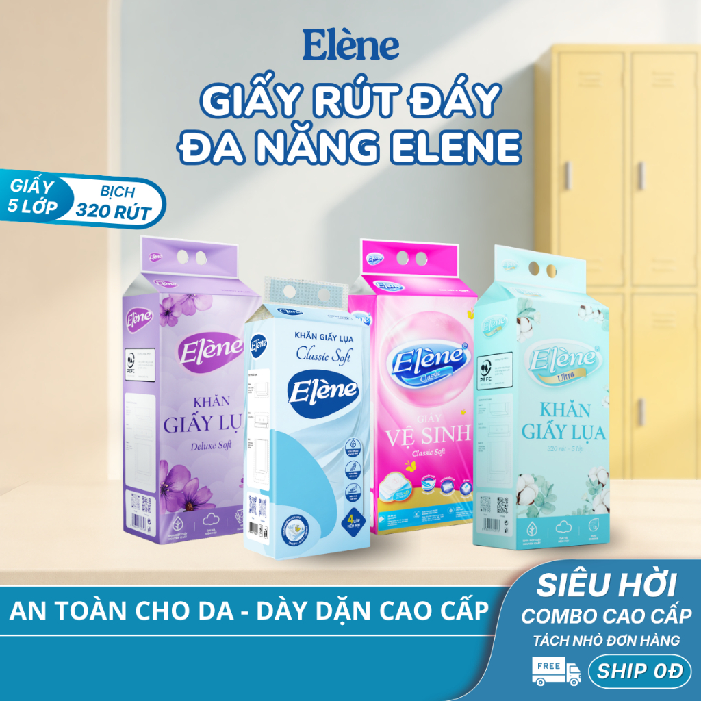 COMBO 4/6/10 BỊCH Giấy Rút Đáy Đa Năng Elene 4 Lớp Cao Cấp, Mềm Mịn, An Toàn (CÓ COMBO 8 GÓI)