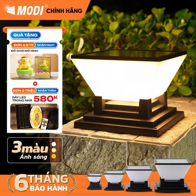 Đèn Trụ Cổng Sân Vườn Năng Lượng Mặt Trời MODI SOLAR, Đèn Cột Trang Trí Ngoài Trời