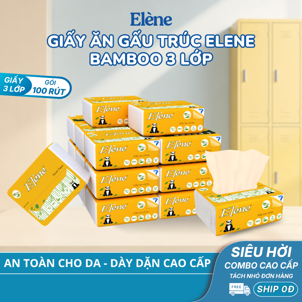 COMBO 16/30 GÓI Giấy Ăn Gấu Trúc Elene Bamboo 100 Tờ - 3 Lớp🎋Giấy Rút Đa Năng🎋