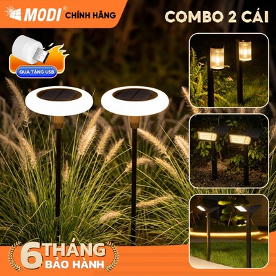 COMBO 2 Đèn Cắm Cỏ Sân Vườn Năng Lượng Mặt Trời MODI SOLAR Chống Nước IP65, Ánh Sáng Vàng Ấm Áp
