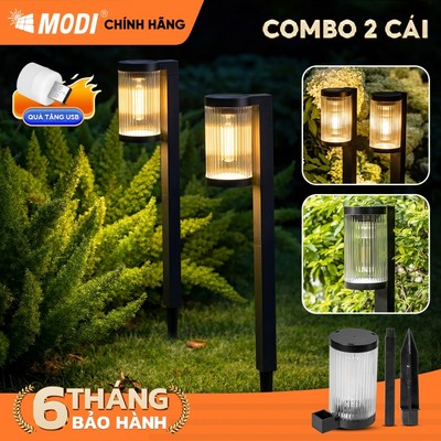 COMBO 2 Đèn Cắm Cỏ Sân Vườn Năng Lượng Mặt Trời MODI SOLAR Chống Nước IP65, Ánh Sáng Vàng Ấm Áp