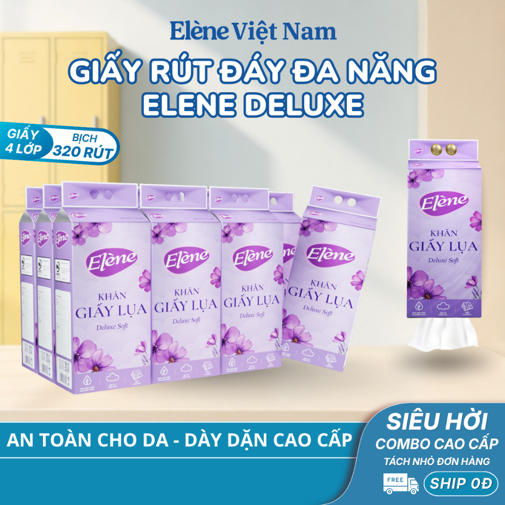 [ HOẢ TỐC] COMBO 10/6/4 BỊCH Giấy Rút Đáy Đa Năng Elène 4 Lớp Cao Cấp, Mềm Mịn, An Toàn