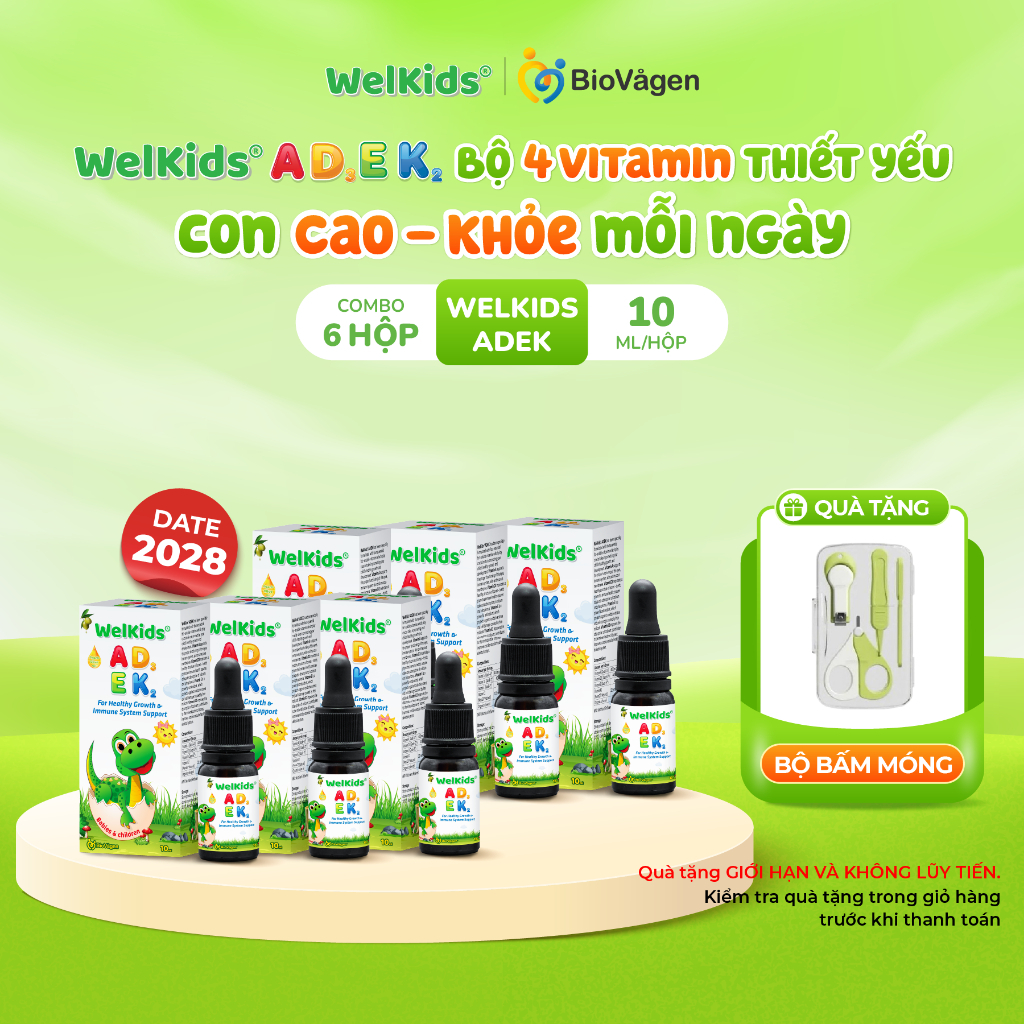 Combo 6 lọ WelKids ADEK bổ sung D3K2 kết hợp Vitamin A, E hỗ trợ nâng cao đề kháng, phát triển chiều