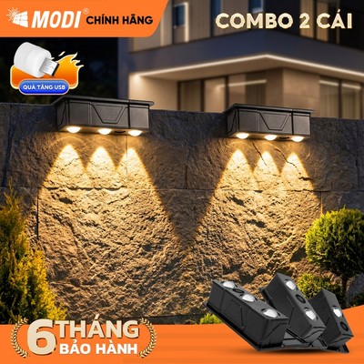 Combo 2 Đèn Led Năng Lượng Mặt Trời MODI SOLAR, Gắn Tường Ngoài Trời Trang Trí Sân Vườn