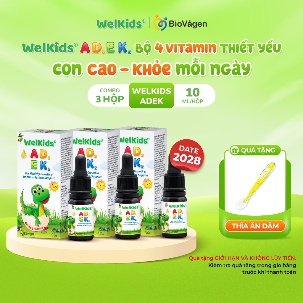 Combo 3 lọ WelKids ADEK bổ sung D3K2 kết hợp Vitamin A, E hỗ trợ nâng cao đề kháng, phát triển chiều