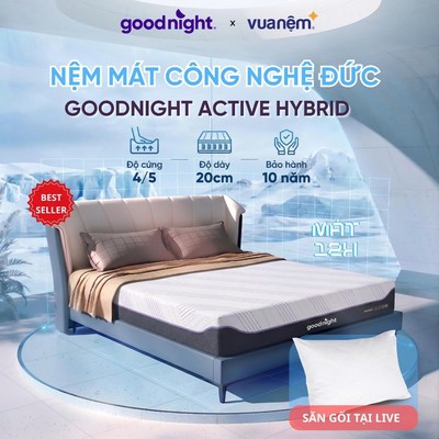 [SĂN QUÀ TRÊN LIVE] Nệm Foam Cao Su Goodnight Active Hybrid mát tới 12H - Nệm mát, 7 vùng nâng đỡ cơ thể