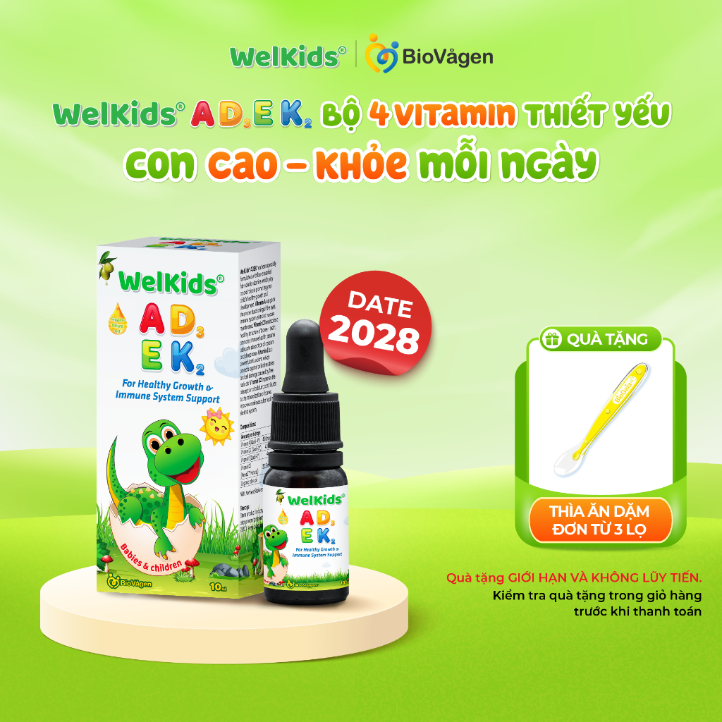 WelKids ADEK bổ sung D3K2 kết hợp Vitamin A, E hỗ trợ nâng cao đề kháng, phát triển chiều cao