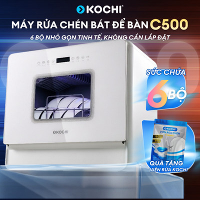 Máy rửa chén bát để bàn KOCHI C500 - Sức chứa 6 bộ - Không cần lắp đặt - 5 chương trình rửa - Rửa nước nóng 75°C - Sấy P