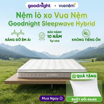 [TẶNG GỐI] Nệm Lò Xo Túi Độc Lập Vua Nệm Goodnight Sleep Wave Hybrid, Đệm khách sạn