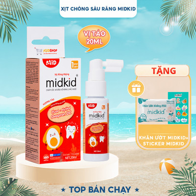Xịt chống sâu răng MIDKID vị Táo 20ml cho bé từ 1 tuổi nuốt an toàn giúp làm sạch thơm khoang miệng, bảo vệ men răng