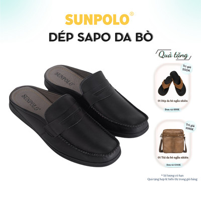 Dép Sapo Nam Da Bò SUNPOLO thoáng khí đi làm đi chơi SPO197