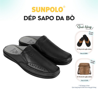 Giày sục dép nam Da bò SUNPOLO đi làm, đi chơi SPO196