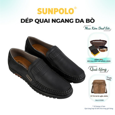 Giày lười nam Da bò cao cấp SUNPOLO giày mọi đi làm công sở, đi chơi LS3028
