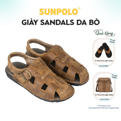 Sandals Nam Da Bò Cao Cấp SUNPOLO Đi Học, Đi Chơi SDA019