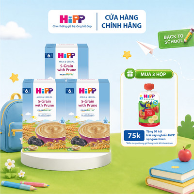 Bột ăn dặm dinh dưỡng Sữa, Ngũ cốc hoa quả tổng hợp - Mận Tây HiPP Organic 250g