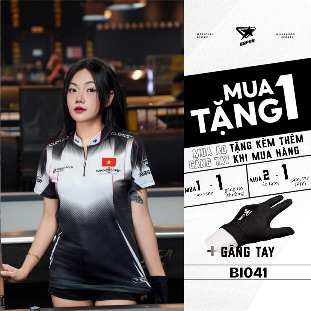 Áo Thun Billiards Chuyên Nghiệp Nam/Nữ Trang Phục Sport Chất Vải Thoải Mái Màu Trắng Đen Mã BI041