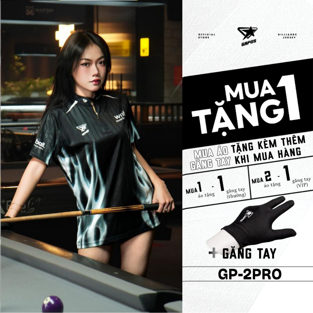 Áo Thun Billiards Chuyên Nghiệp Nam/Nữ Chất Vải Lấp Lánh Họa Tiết Đen Trắng Mã GP-2PRO