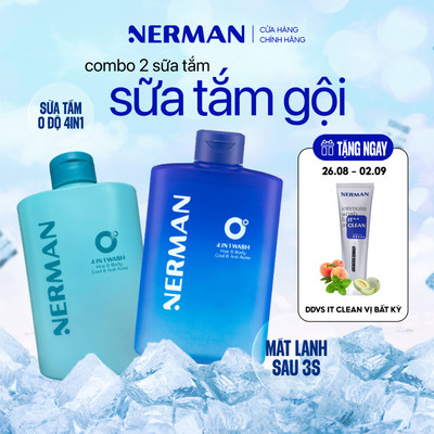 Sữa tắm gội hương nước hoa NERMAN 0 Độ 4in1 330ml Dưỡng Body Dưỡng thể