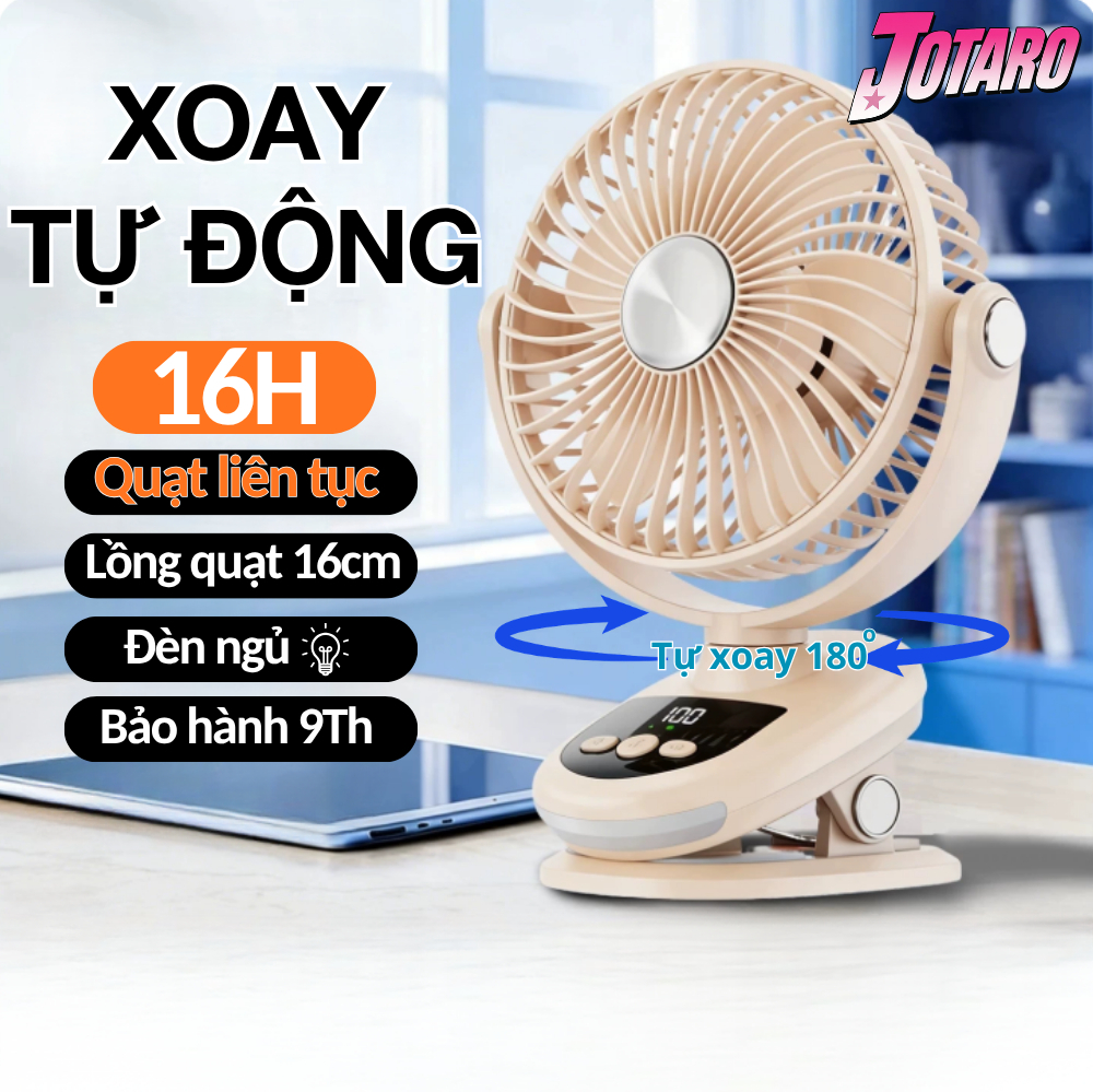 Quạt Kẹp Tích Điện JOTARO F17 XOAY TỰ ĐỘNG, Pin Trâu, Màn hình LED